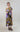 Front view of Orchid Canvas Button-Front Midi Dress in ochre satin cotton featuring abstract floral print and structured button-down front.